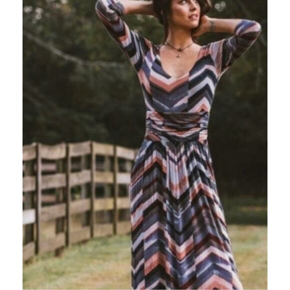 Maeve Novela Chevron Maxi Dress Artsy Boho Casual Coastal Cowgirl Stretch Knit M - Picture 1 of 8